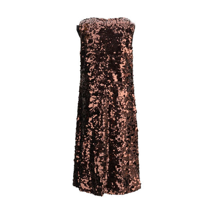 Ganni Brown Velvet Sequins Black Bow Midi Dress