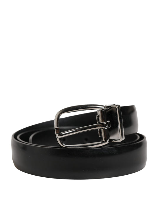 Dolce & Gabbana Men Black Classic Leather Metal Buckle Belt