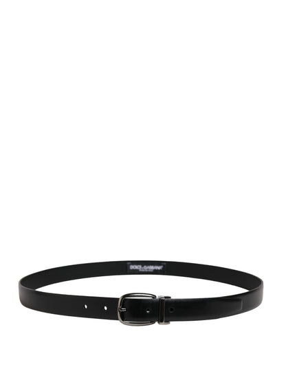 Dolce & Gabbana Men Black Classic Leather Metal Buckle Belt