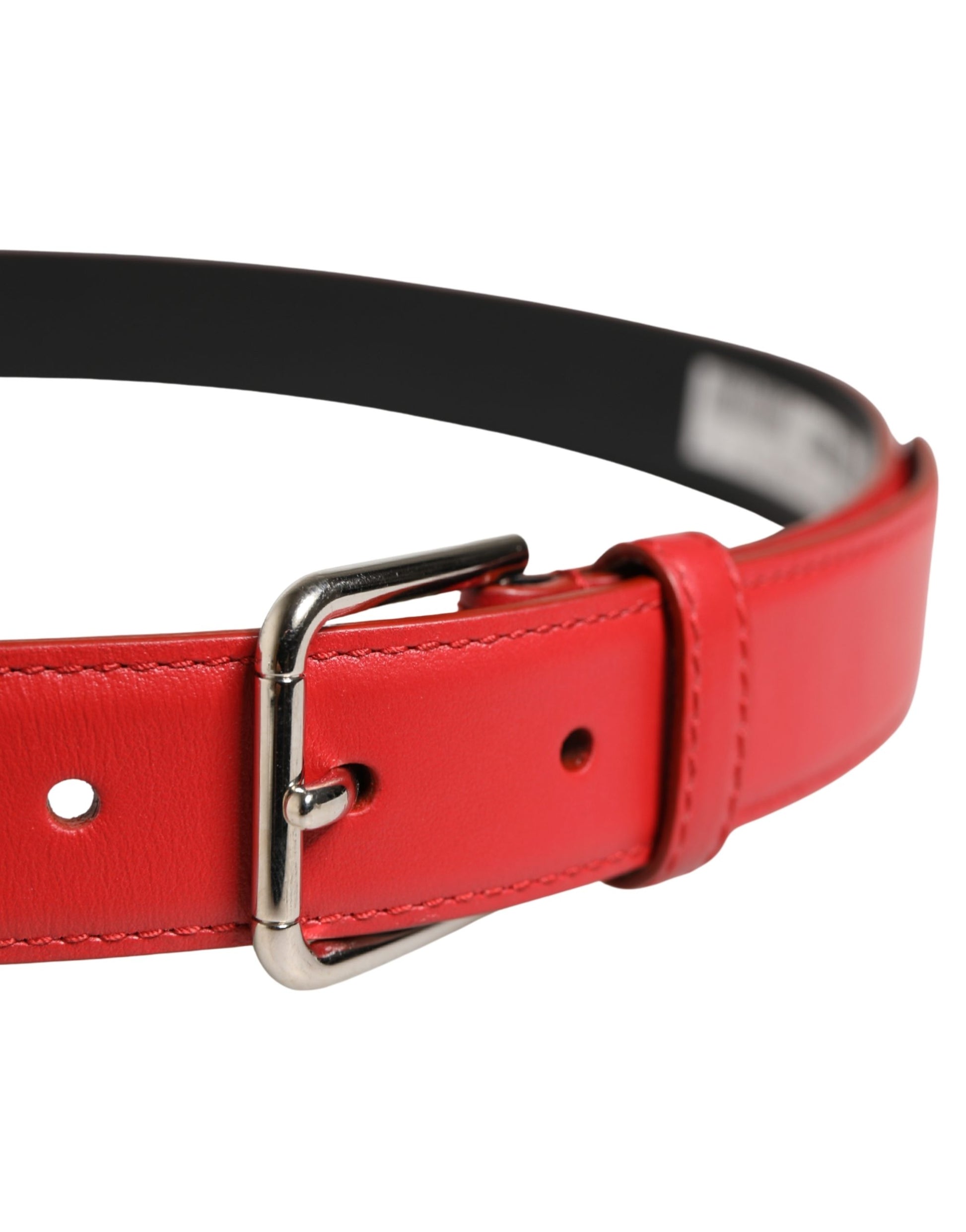 Dolce & Gabbana Men Beige & Red Woven Leather Metal Buckle Belt