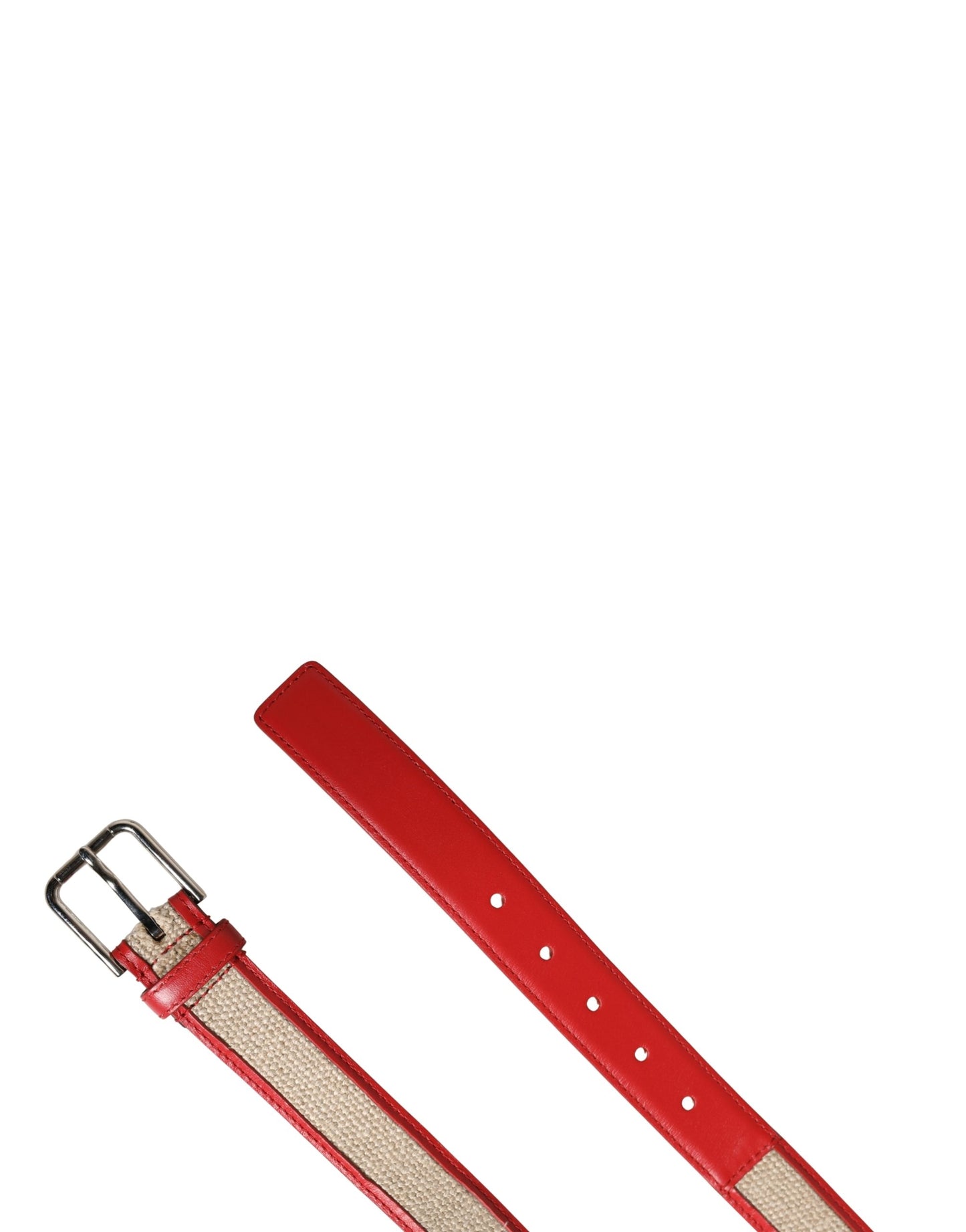 Dolce & Gabbana Men Beige & Red Woven Leather Metal Buckle Belt