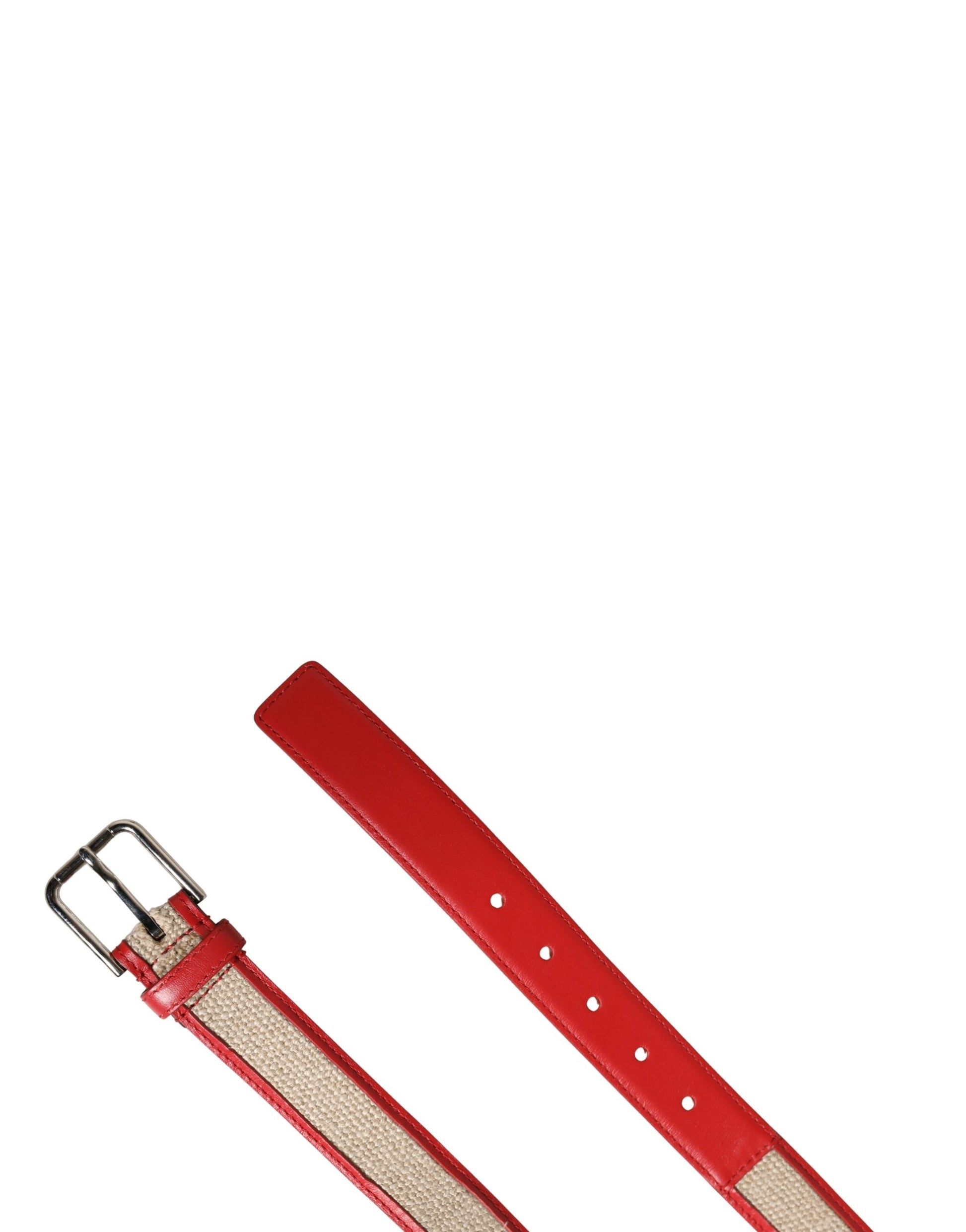 Dolce & Gabbana Men Beige & Red Woven Leather Metal Buckle Belt