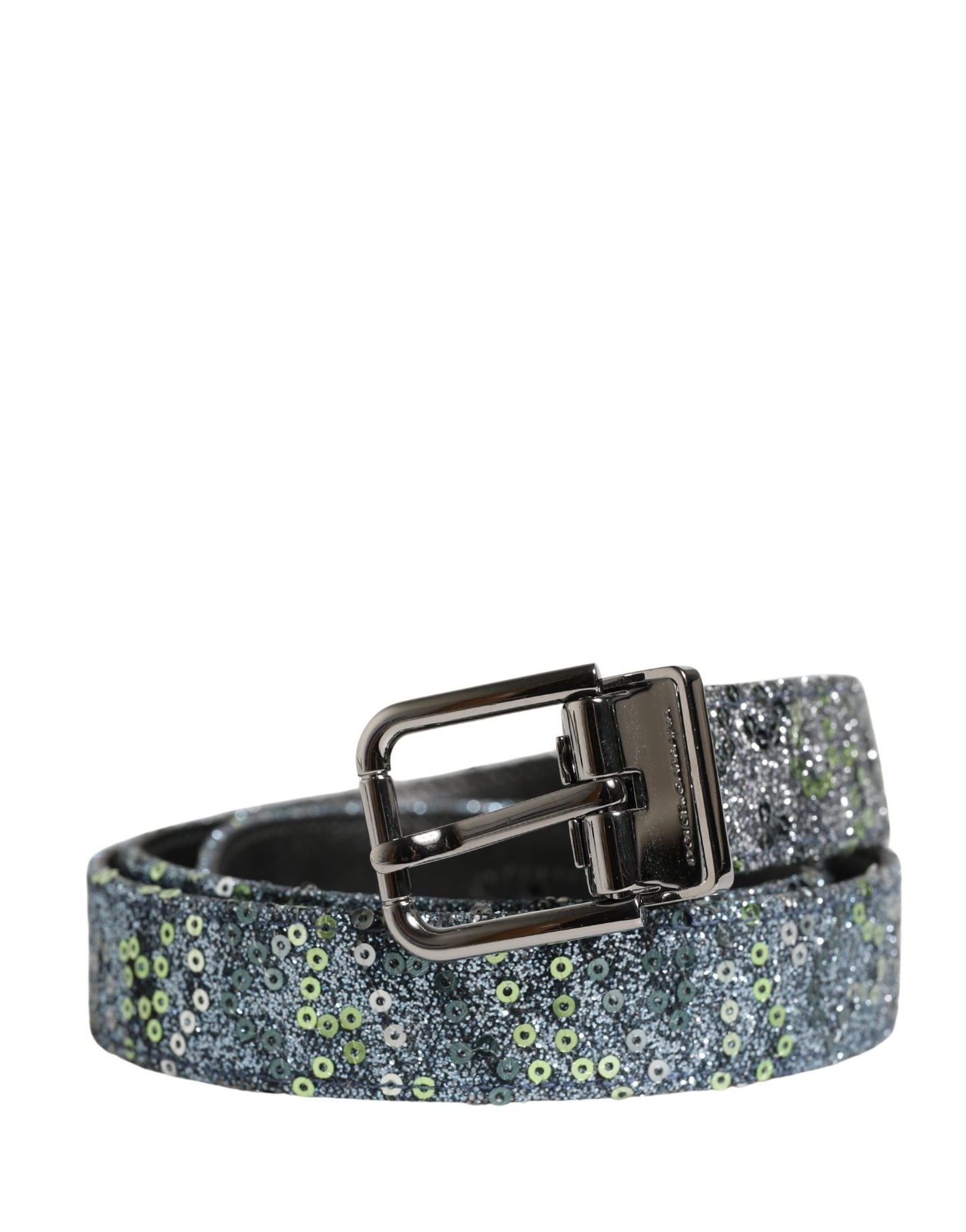 Dolce & Gabbana Men's Multicolour Sequins Silver Metal Buckle Belt