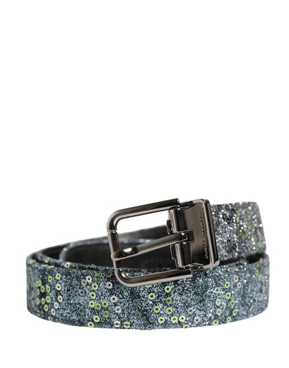 Dolce & Gabbana Men's Multicolour Sequins Silver Metal Buckle Belt