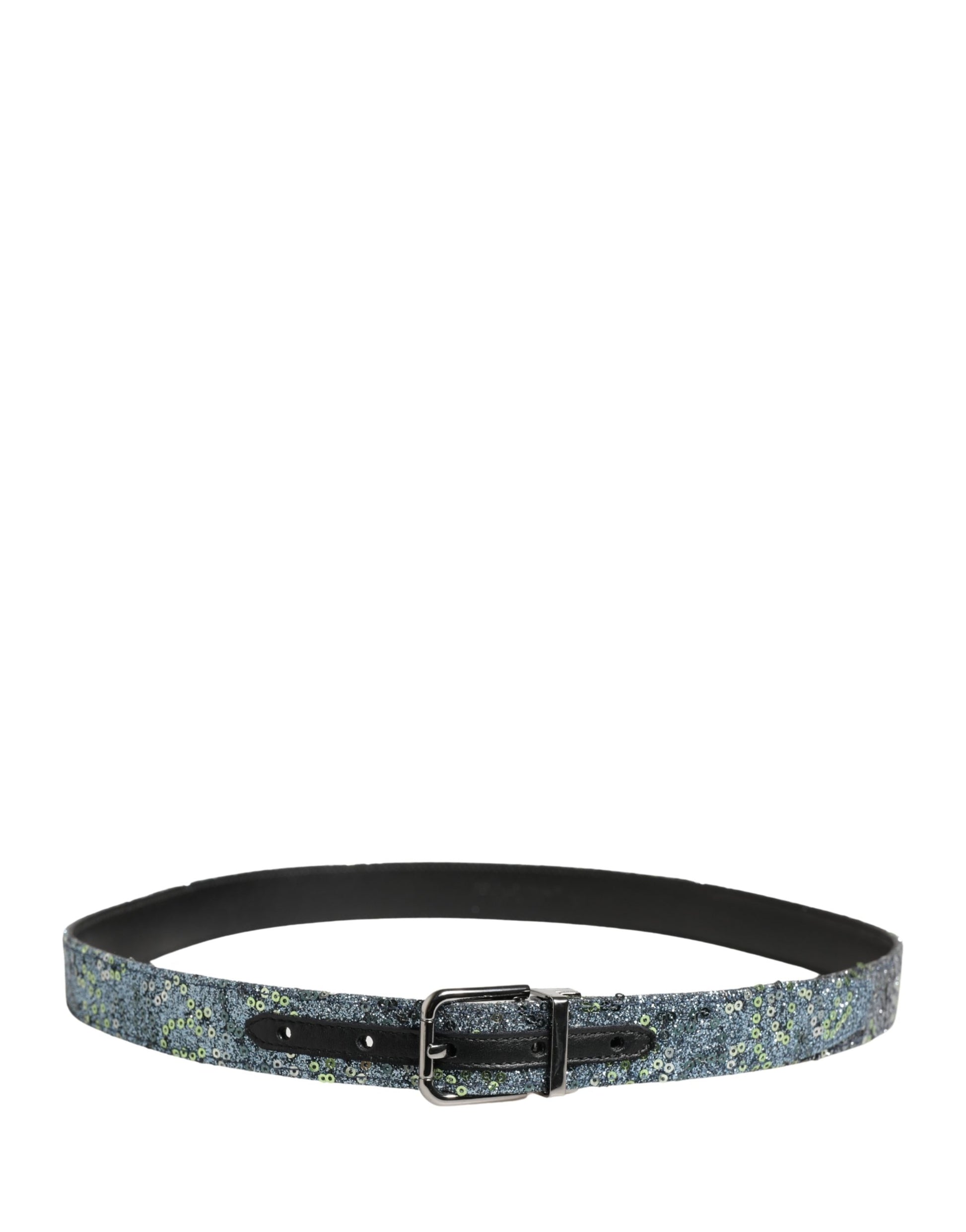Dolce & Gabbana Men's Multicolour Sequins Silver Metal Buckle Belt