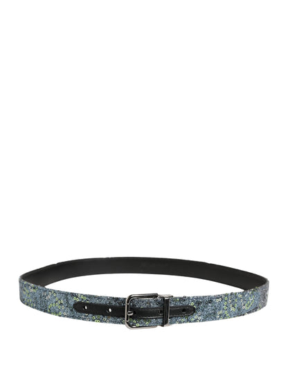 Dolce & Gabbana Men's Multicolour Sequins Silver Metal Buckle Belt