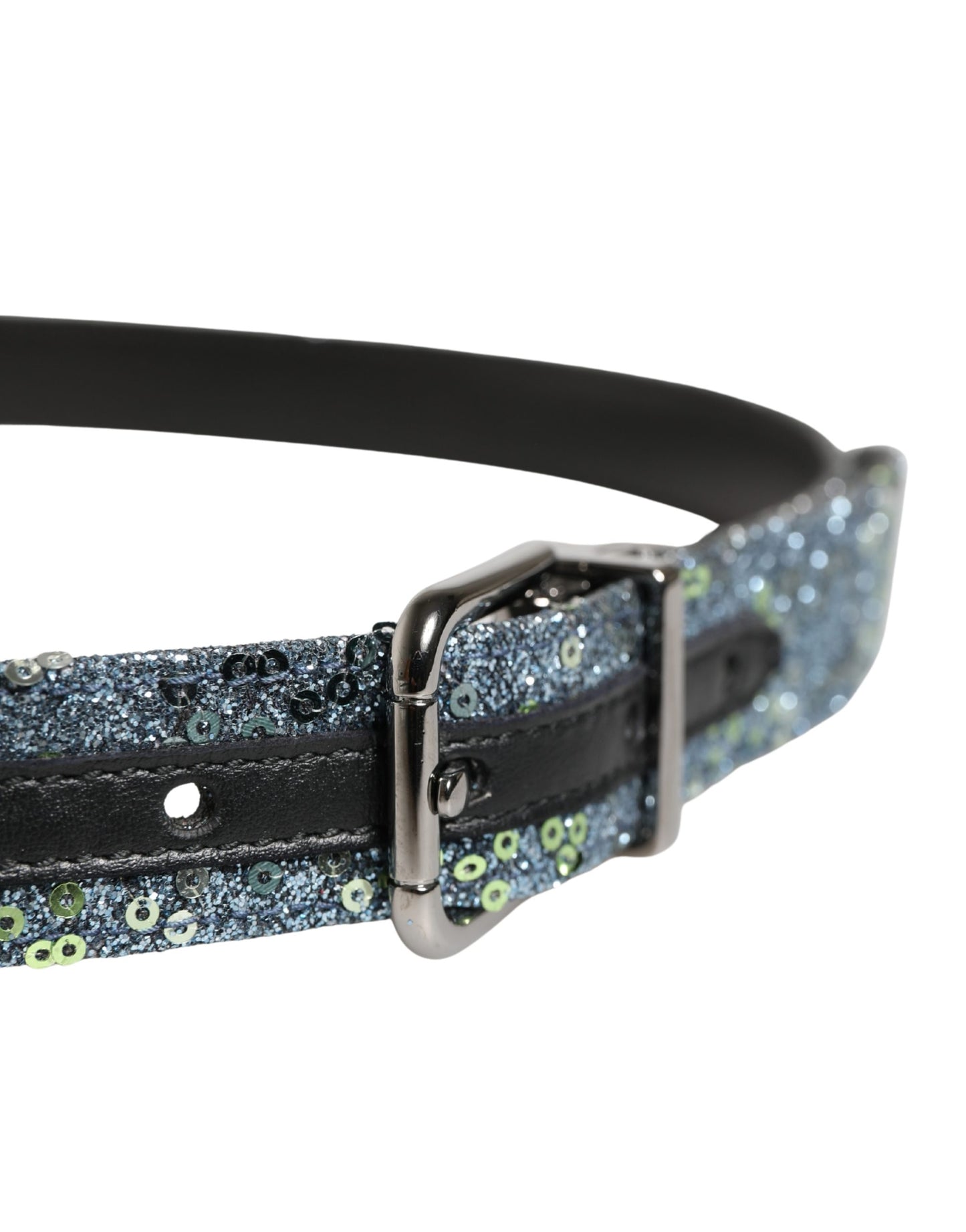 Dolce & Gabbana Men's Multicolour Sequins Silver Metal Buckle Belt