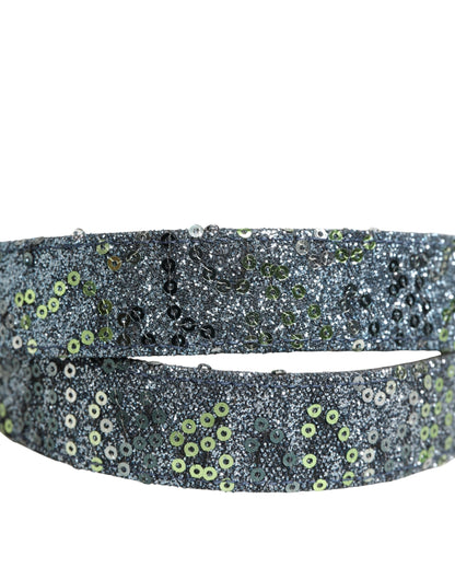 Dolce & Gabbana Men's Multicolour Sequins Silver Metal Buckle Belt
