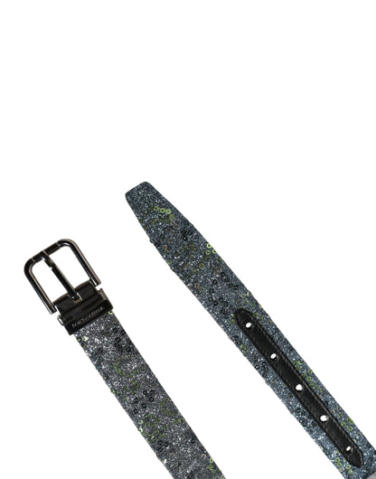 Dolce & Gabbana Men's Multicolour Sequins Silver Metal Buckle Belt
