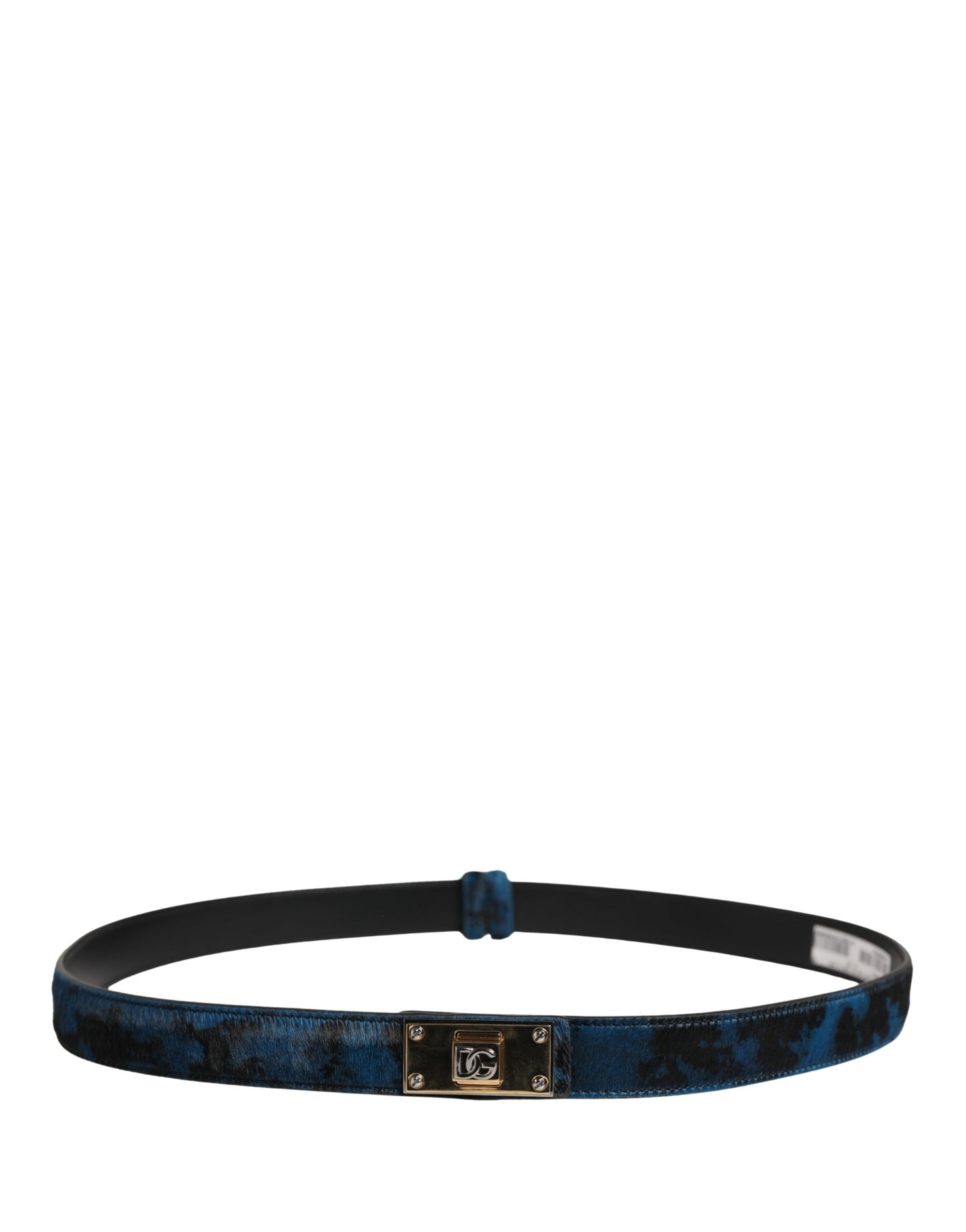 Dolce & Gabbana Men Blue Animal Print Calf Leather Logo Metal Buckle Belt