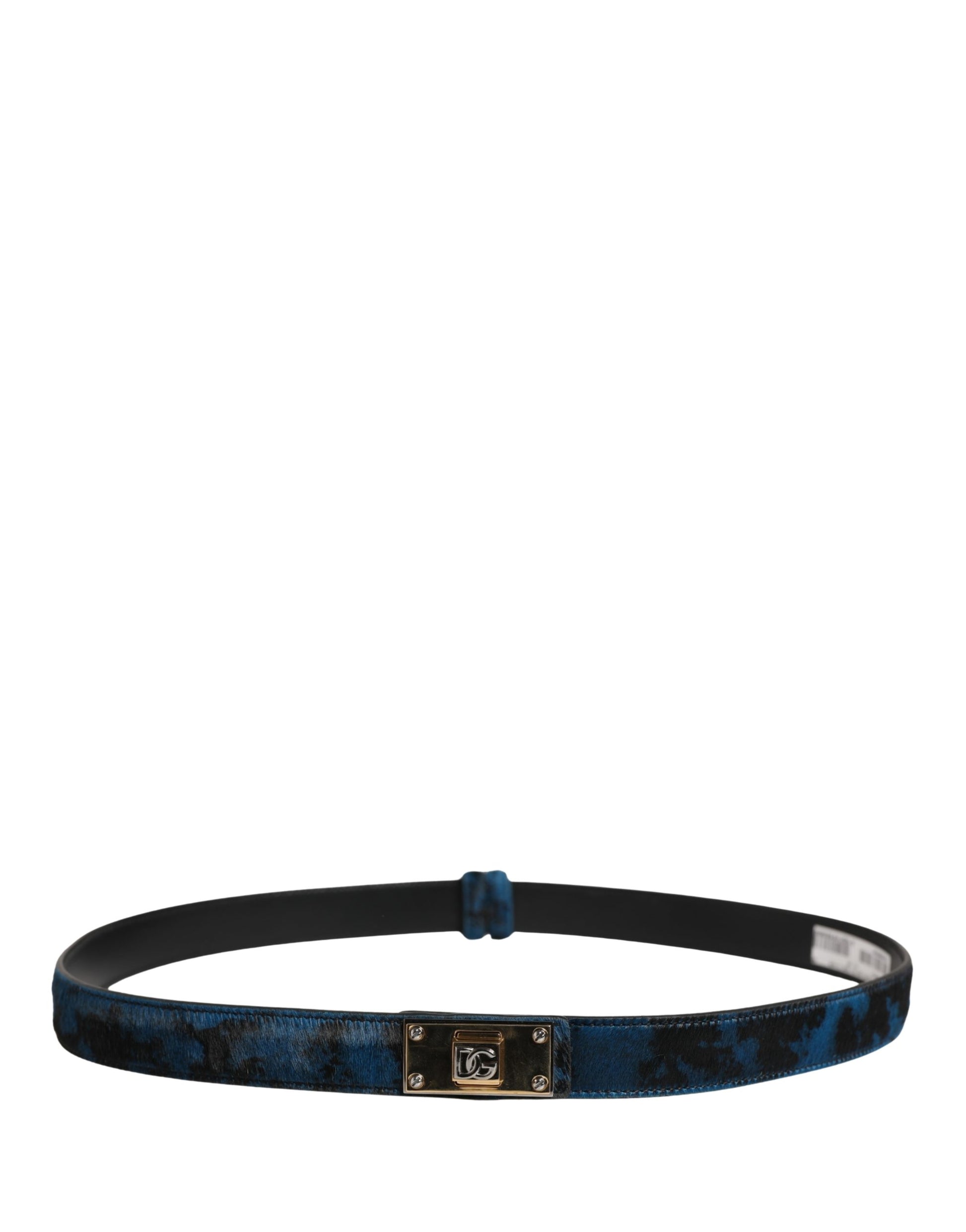 Dolce & Gabbana Men Blue Animal Print Calf Leather Logo Metal Buckle Belt