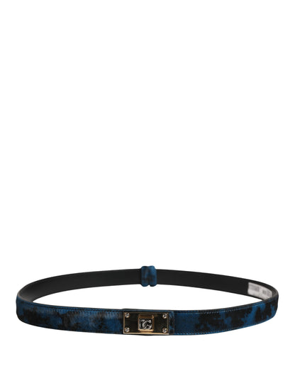 Dolce & Gabbana Men Blue Animal Print Calf Leather Logo Metal Buckle Belt