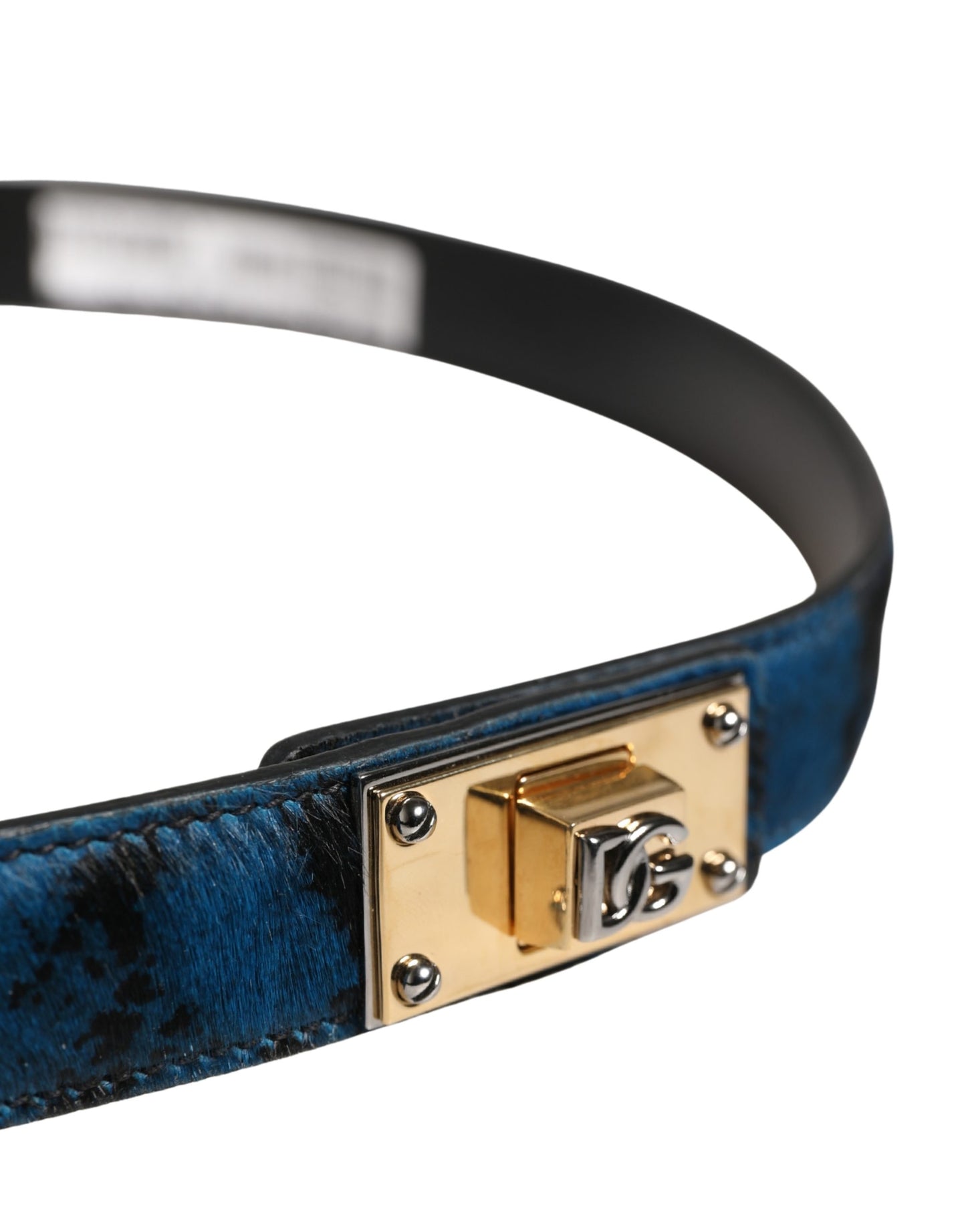 Dolce & Gabbana Men Blue Animal Print Calf Leather Logo Metal Buckle Belt