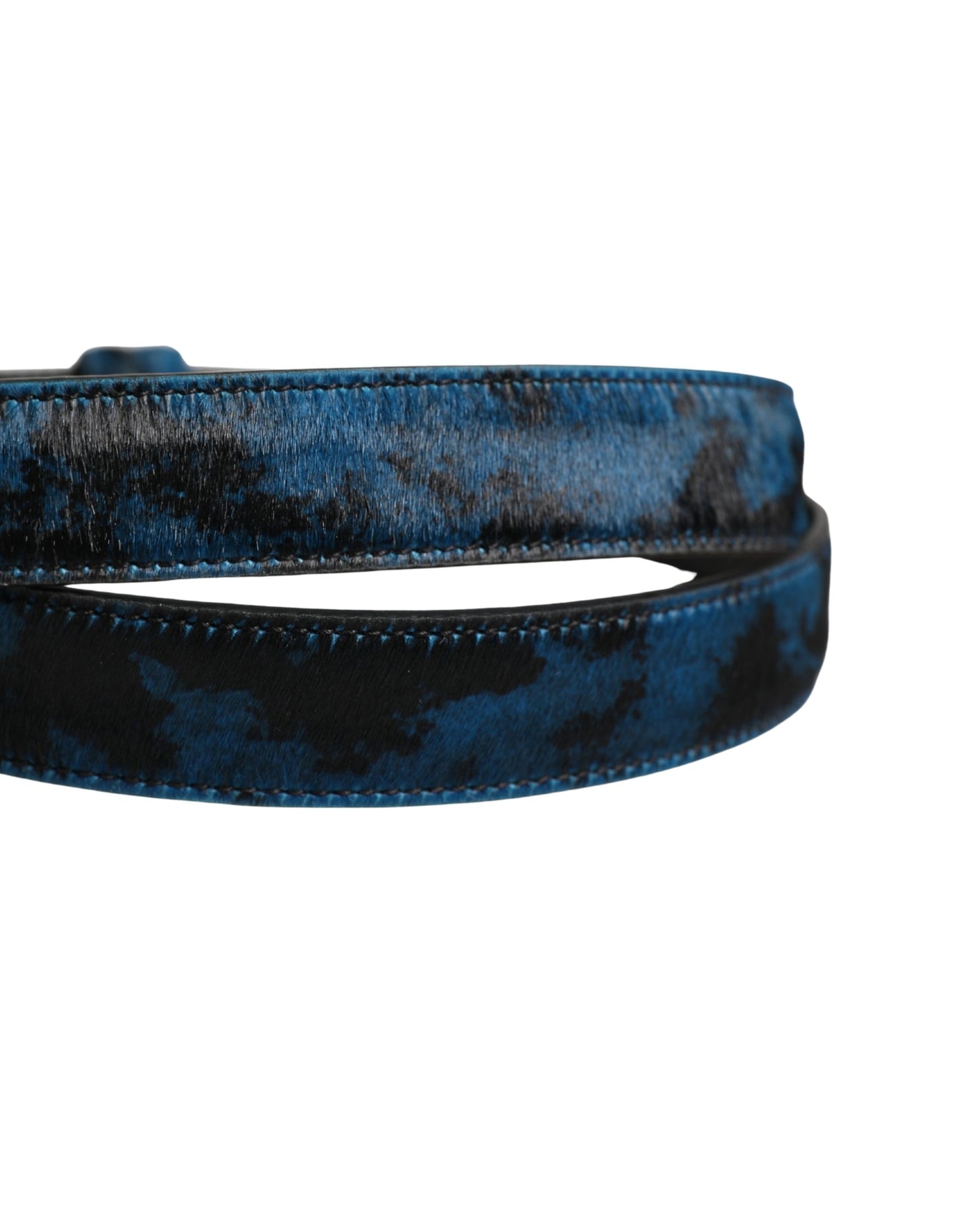 Dolce & Gabbana Men Blue Animal Print Calf Leather Logo Metal Buckle Belt