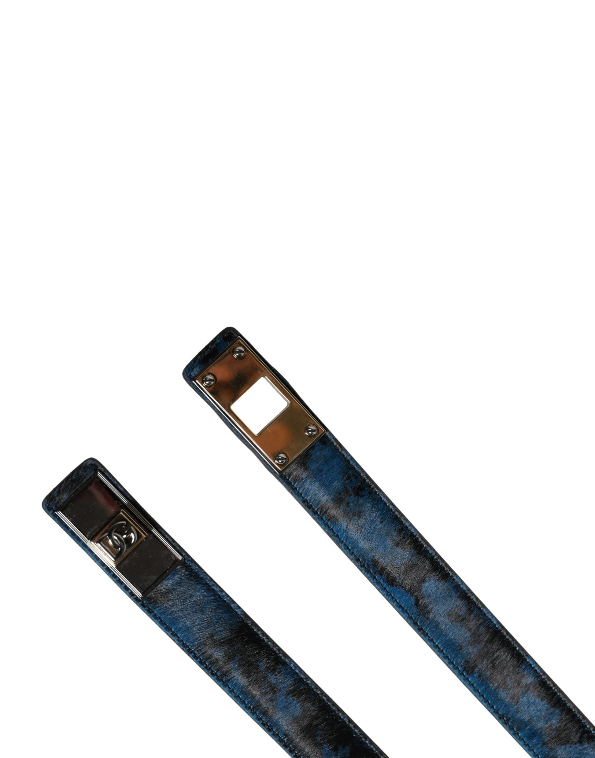 Dolce & Gabbana Men Blue Animal Print Calf Leather Logo Metal Buckle Belt