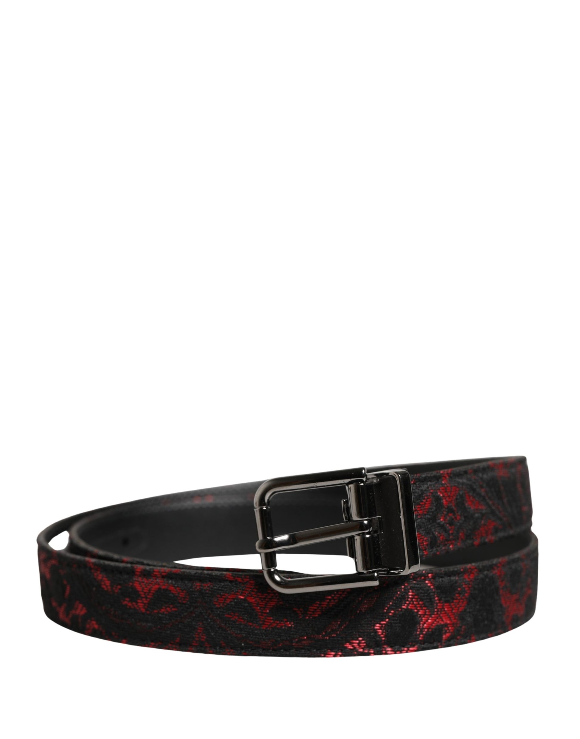 Dolce & Gabbana Black Red Silver Metal Buckle Belt