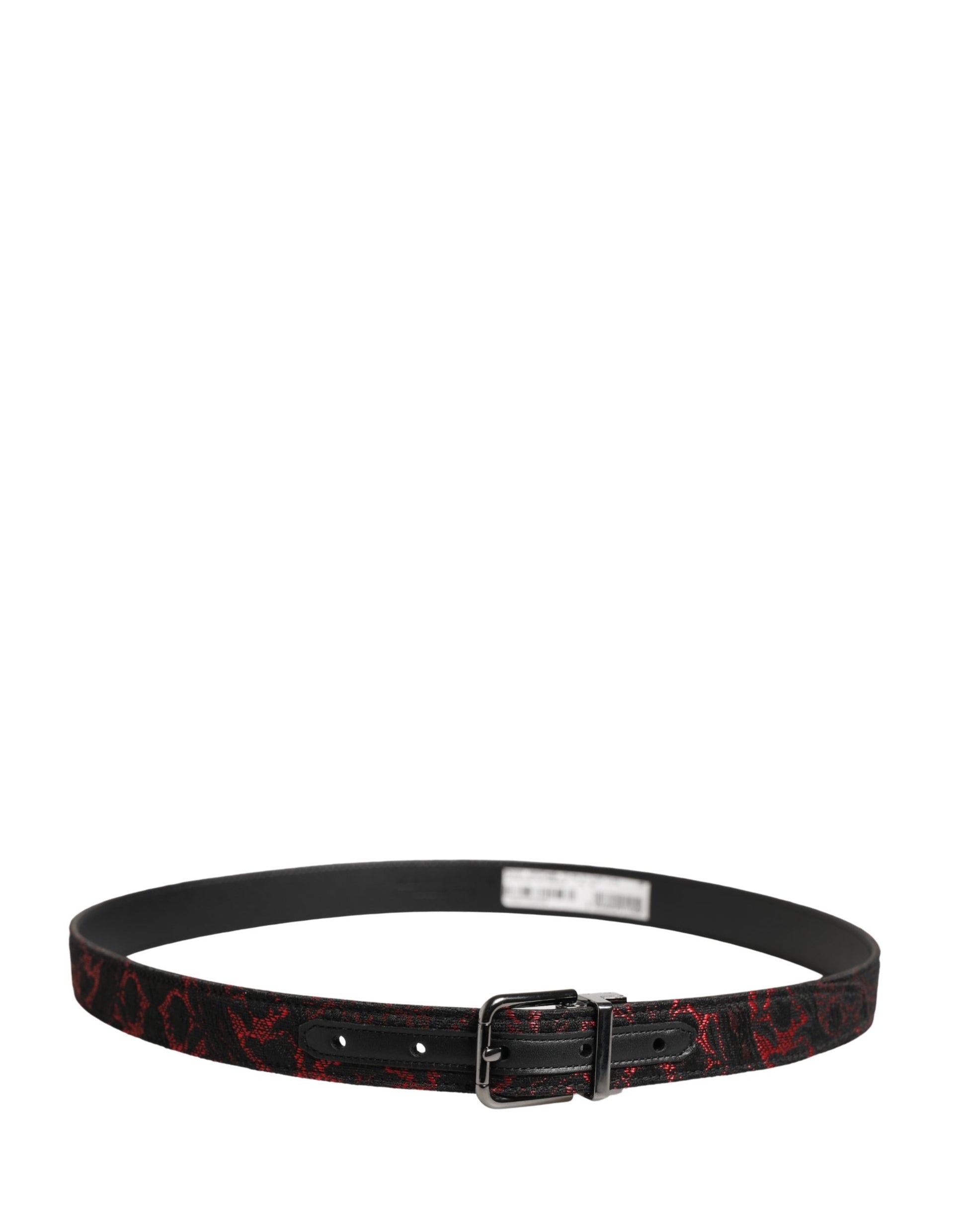 Dolce & Gabbana Black Red Silver Metal Buckle Belt