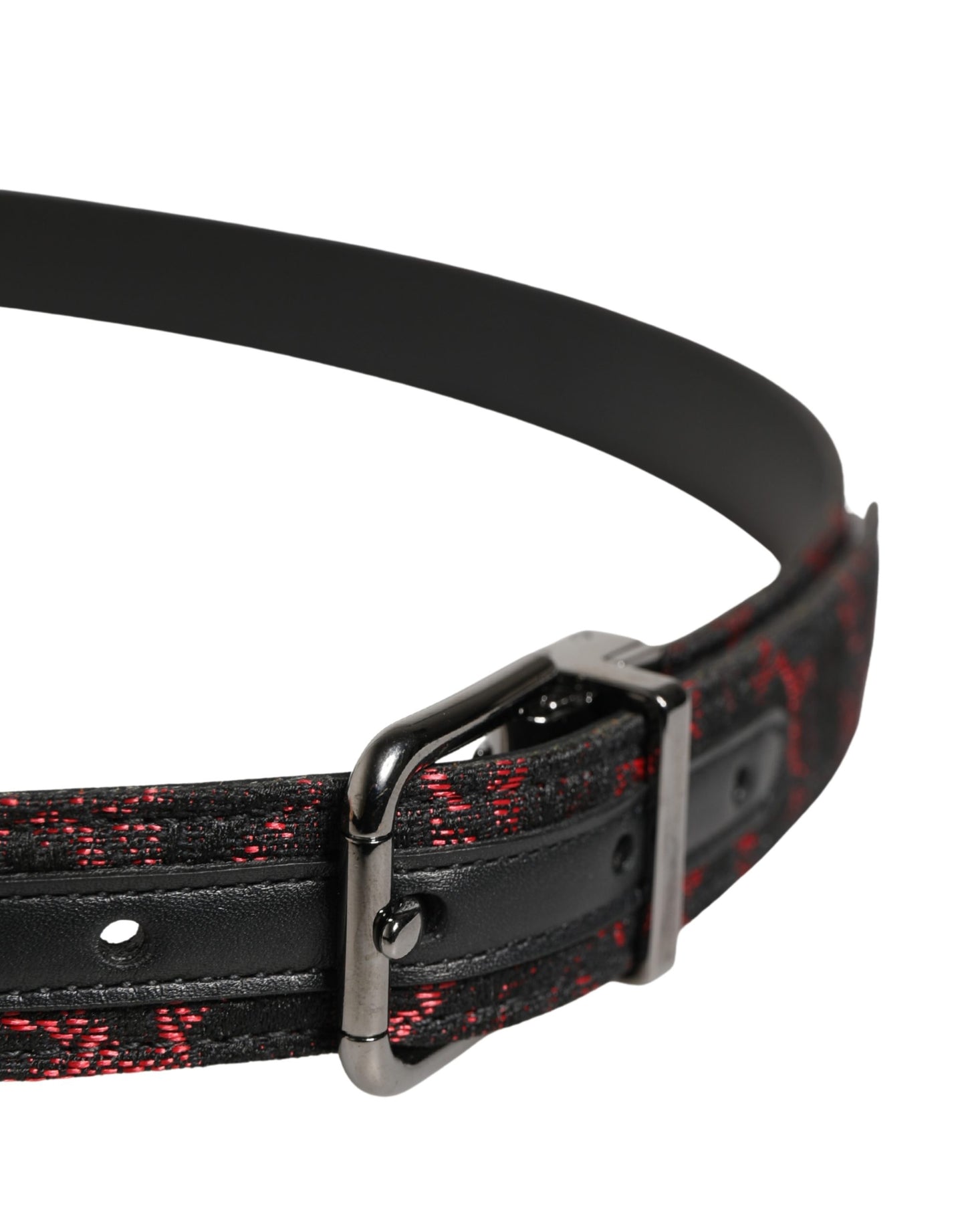 Dolce & Gabbana Black Red Silver Metal Buckle Belt