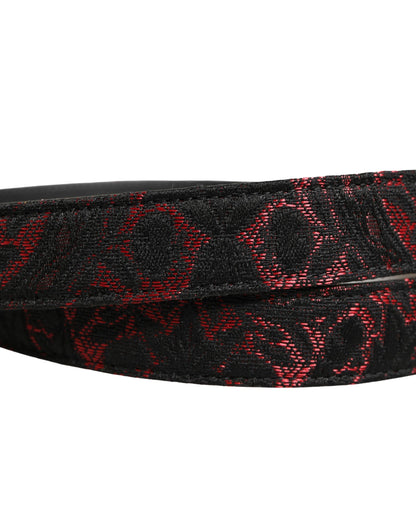 Dolce & Gabbana Black Red Silver Metal Buckle Belt