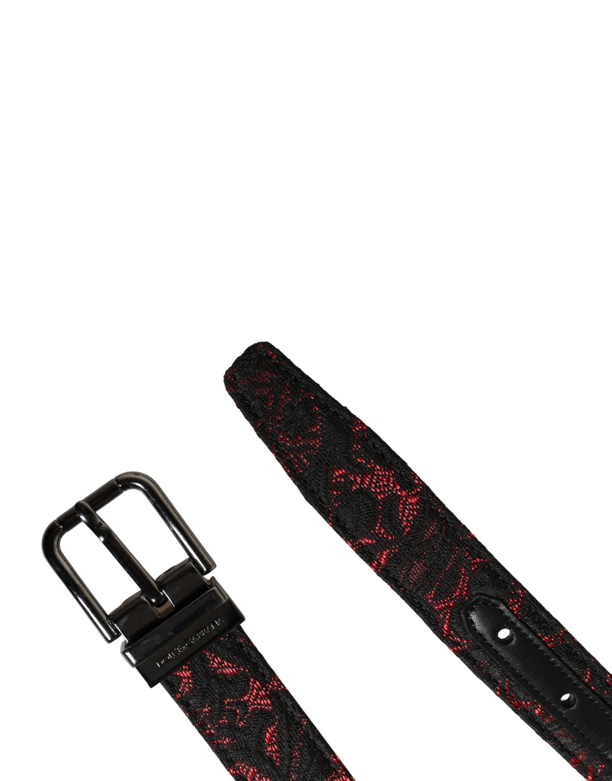 Dolce & Gabbana Black Red Silver Metal Buckle Belt