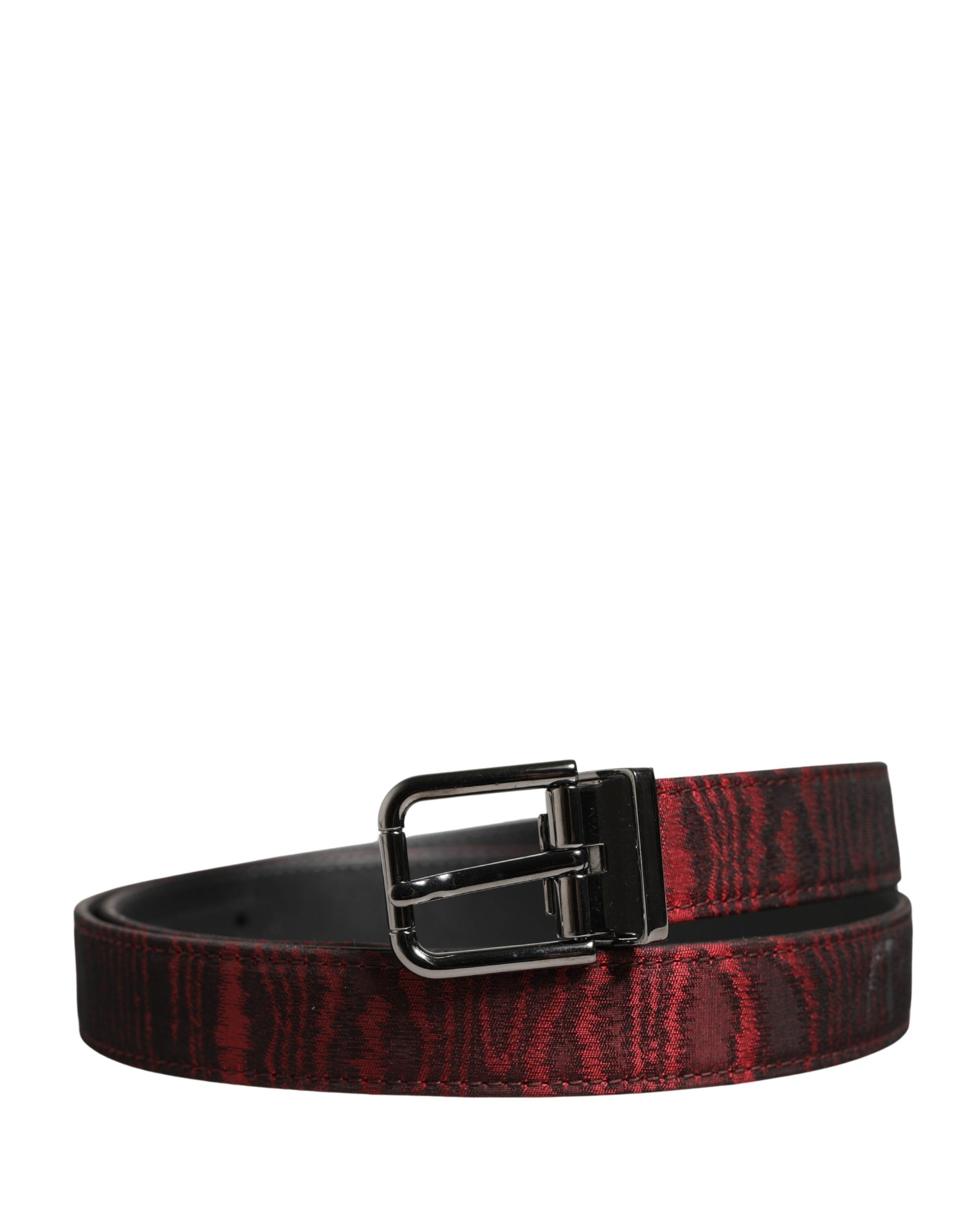 Dolce & Gabbana Men's Red & Black Leopard Jacquard Metal Buckle Belt