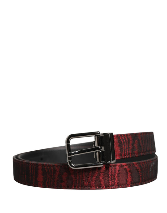 Dolce & Gabbana Men's Red & Black Leopard Jacquard Metal Buckle Belt
