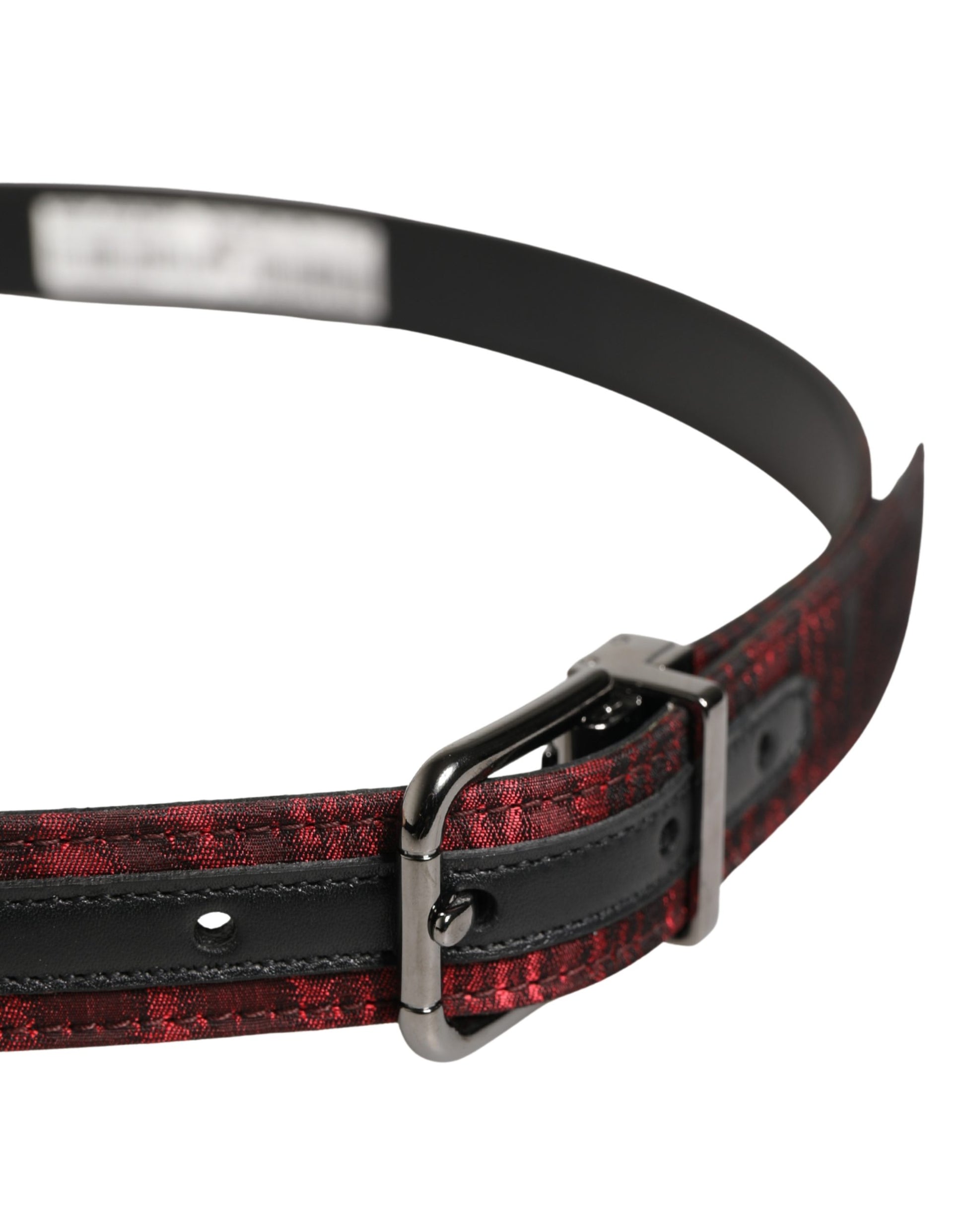 Dolce & Gabbana Men's Red & Black Leopard Jacquard Metal Buckle Belt
