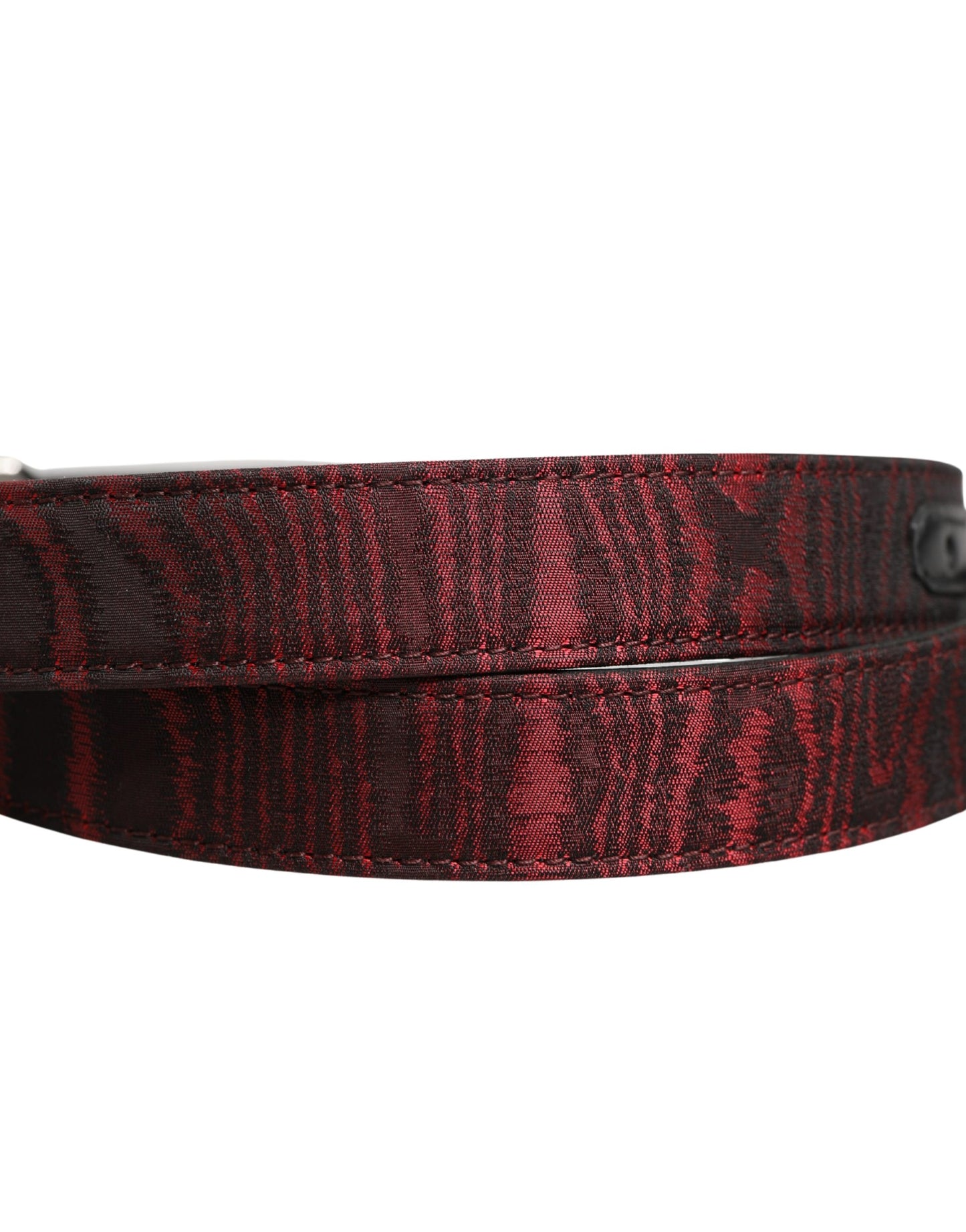 Dolce & Gabbana Men's Red & Black Leopard Jacquard Metal Buckle Belt