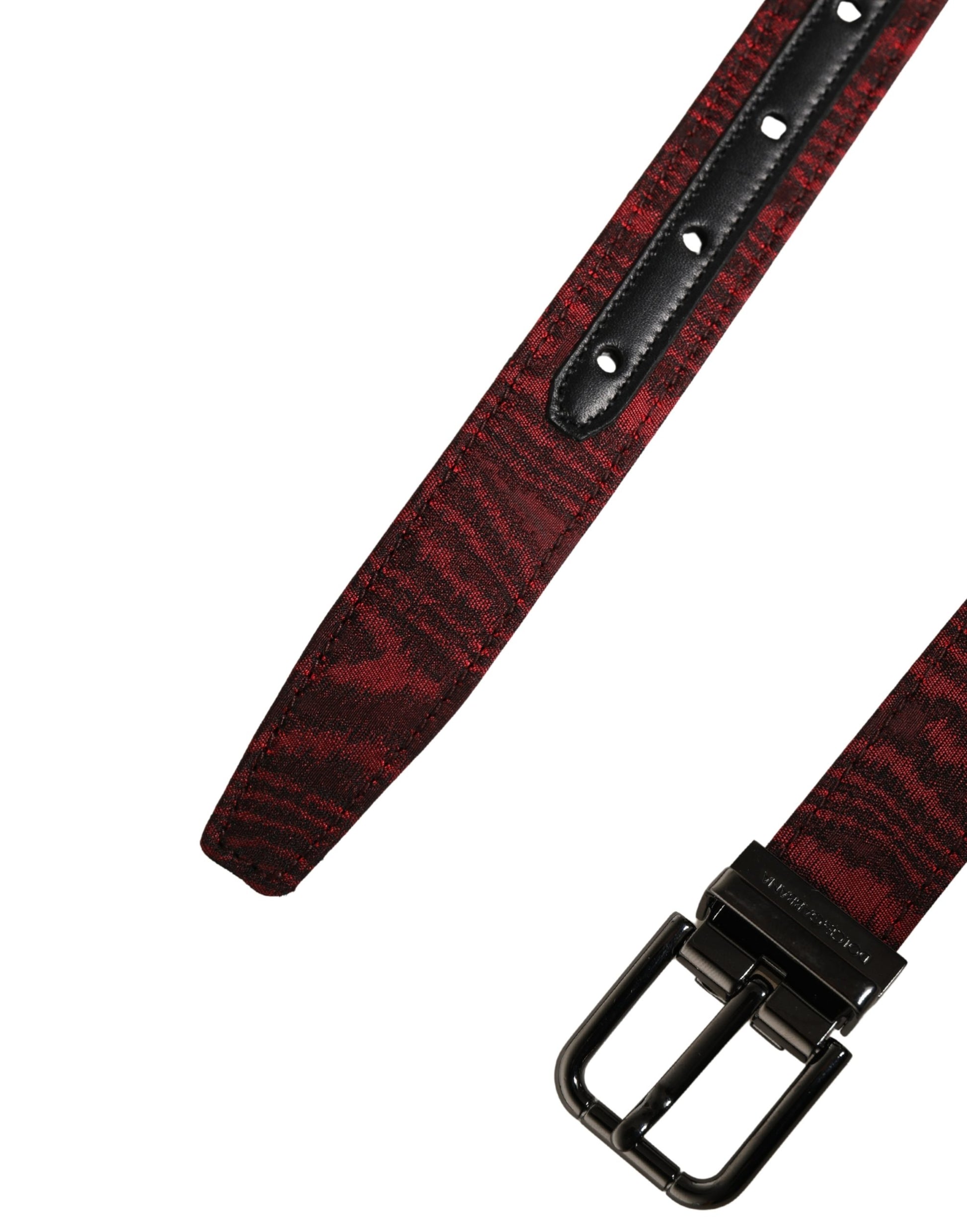 Dolce & Gabbana Men's Red & Black Leopard Jacquard Metal Buckle Belt