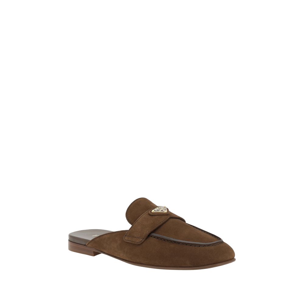Prada Brown Suede Leather Mule Loafers