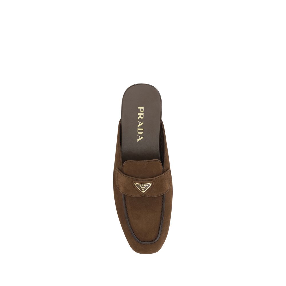 Prada Brown Suede Leather Mule Loafers