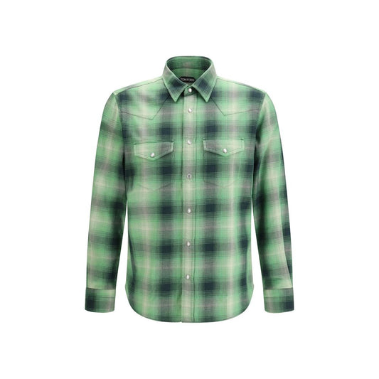 Tom Ford Green Cotton Check Shirt