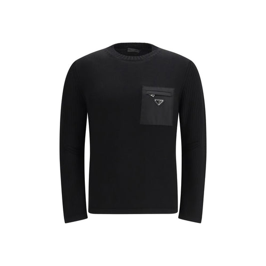 Prada Black Fleece Wool Men's Sweater