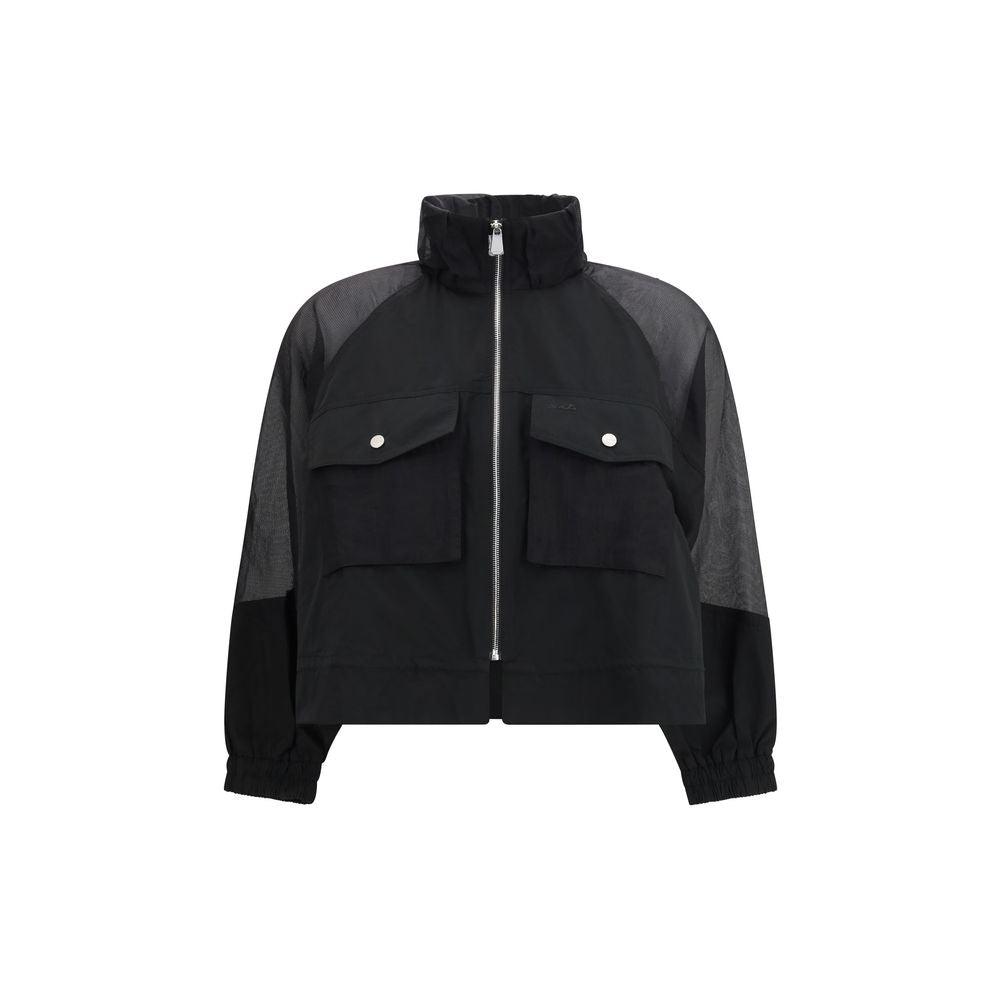 PINKO Black Beth Zip-Up Jacket with Sheer Sleeves