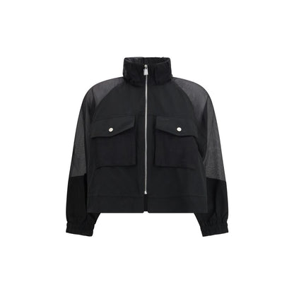 PINKO Black Beth Zip-Up Jacket with Sheer Sleeves