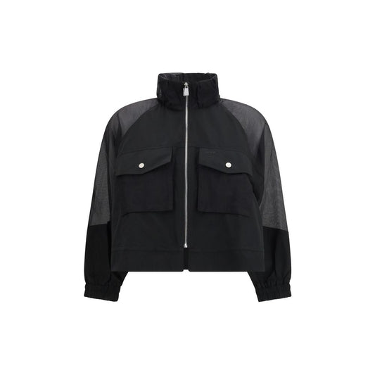 PINKO Black Beth Zip-Up Jacket with Sheer Sleeves