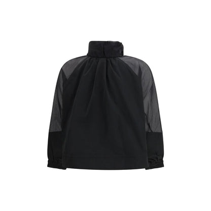 PINKO Black Beth Zip-Up Jacket with Sheer Sleeves