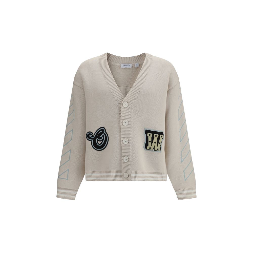 Off-White Beige Cotton Cardigan - Star Logo Diagonal Varsity Cardigan