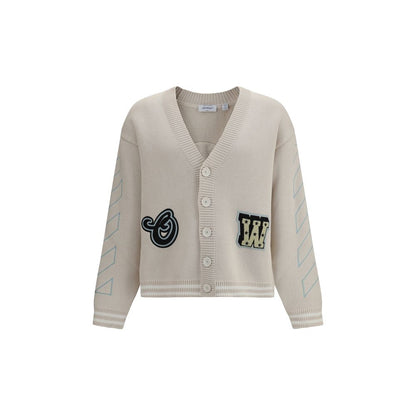 Off-White Beige Cotton Cardigan - Star Logo Diagonal Varsity Cardigan