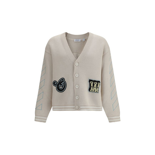 Off-White Beige Cotton Cardigan - Star Logo Diagonal Varsity Cardigan