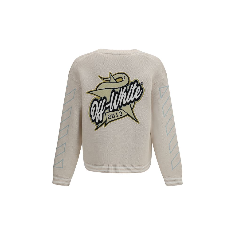 Off-White Beige Cotton Cardigan - Star Logo Diagonal Varsity Cardigan