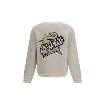 Off-White Beige Cotton Cardigan - Star Logo Diagonal Varsity Cardigan