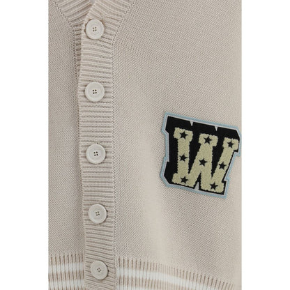 Off-White Beige Cotton Cardigan - Star Logo Diagonal Varsity Cardigan