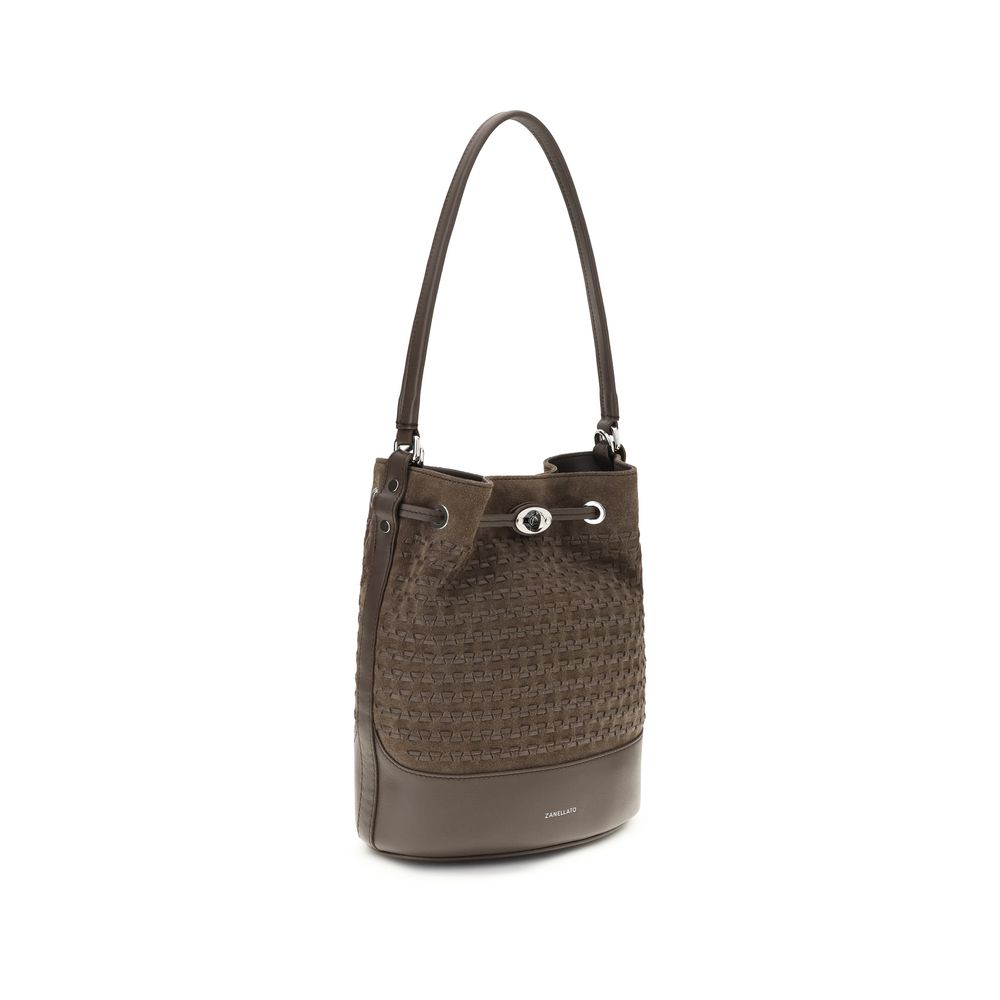 Zanellato Brown Calf Leather Mondà Bucket Bag