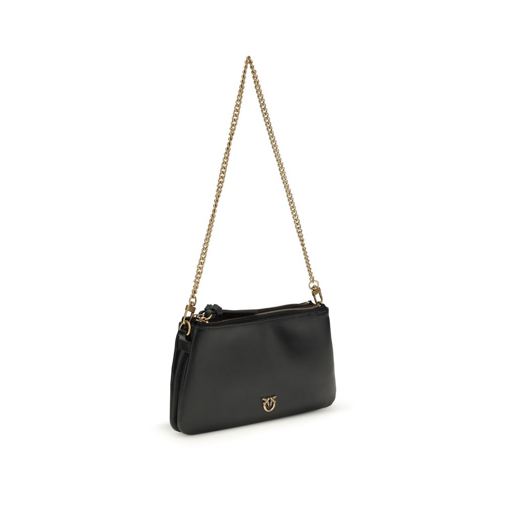 PINKO Black Calf Leather Double Mini Cross-Body Bag