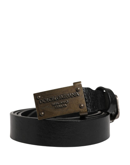 Dolce & Gabbana Men's Black Classic Leather Logo Buckle Belt