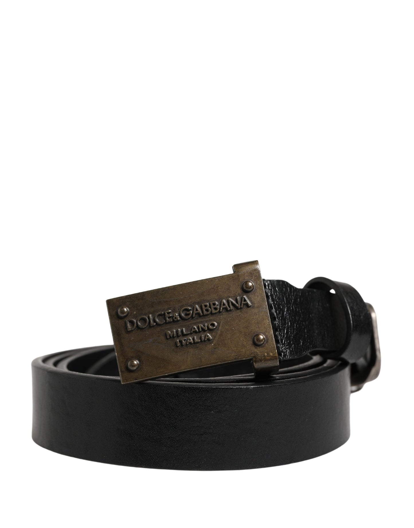 Dolce & Gabbana Men's Black Classic Leather Logo Buckle Belt