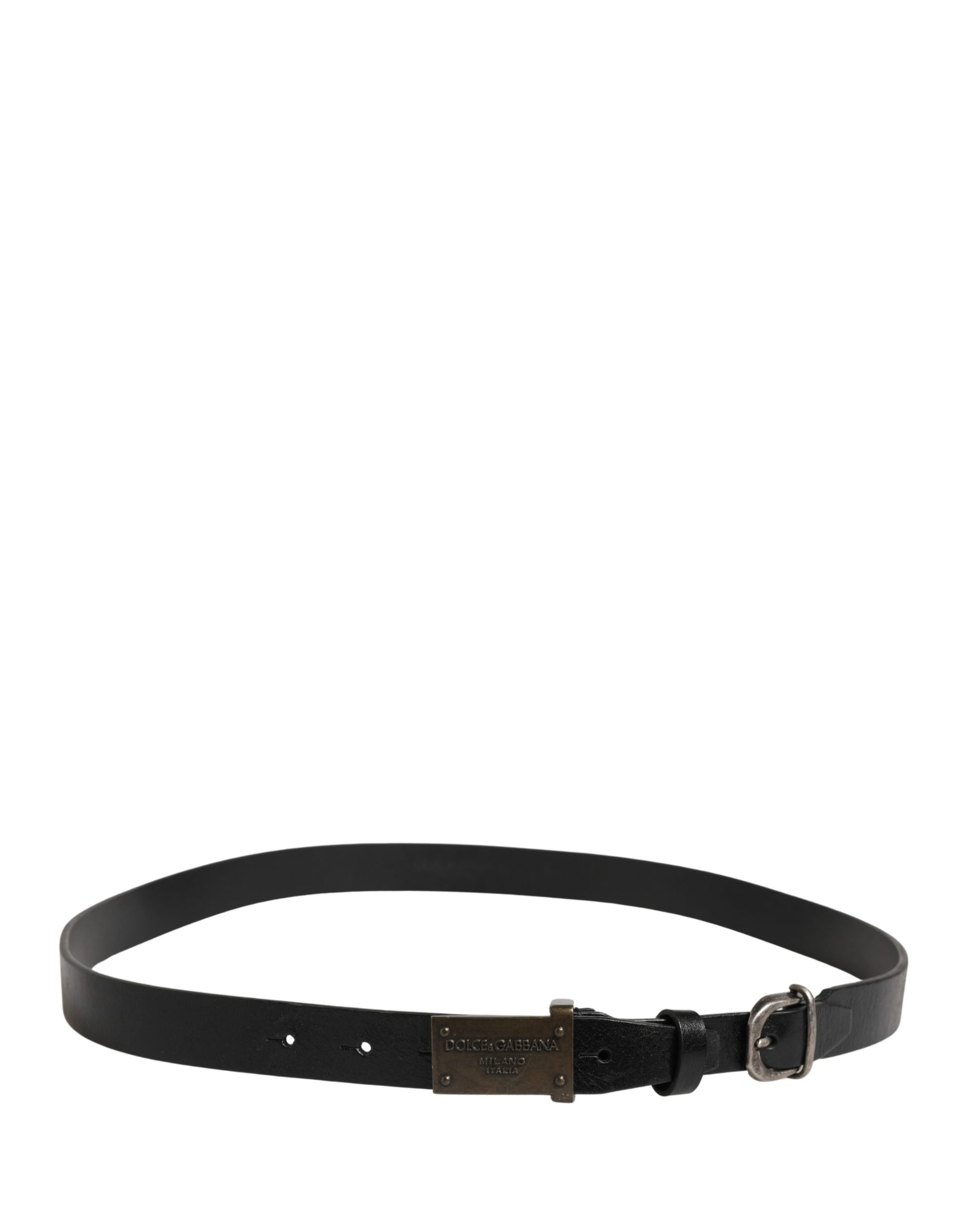Dolce & Gabbana Men's Black Classic Leather Logo Buckle Belt