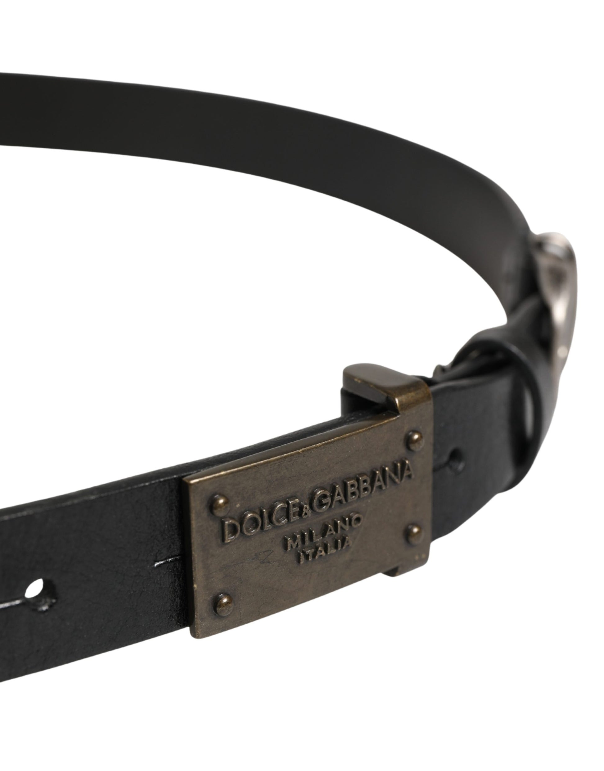 Dolce & Gabbana Men's Black Classic Leather Logo Buckle Belt