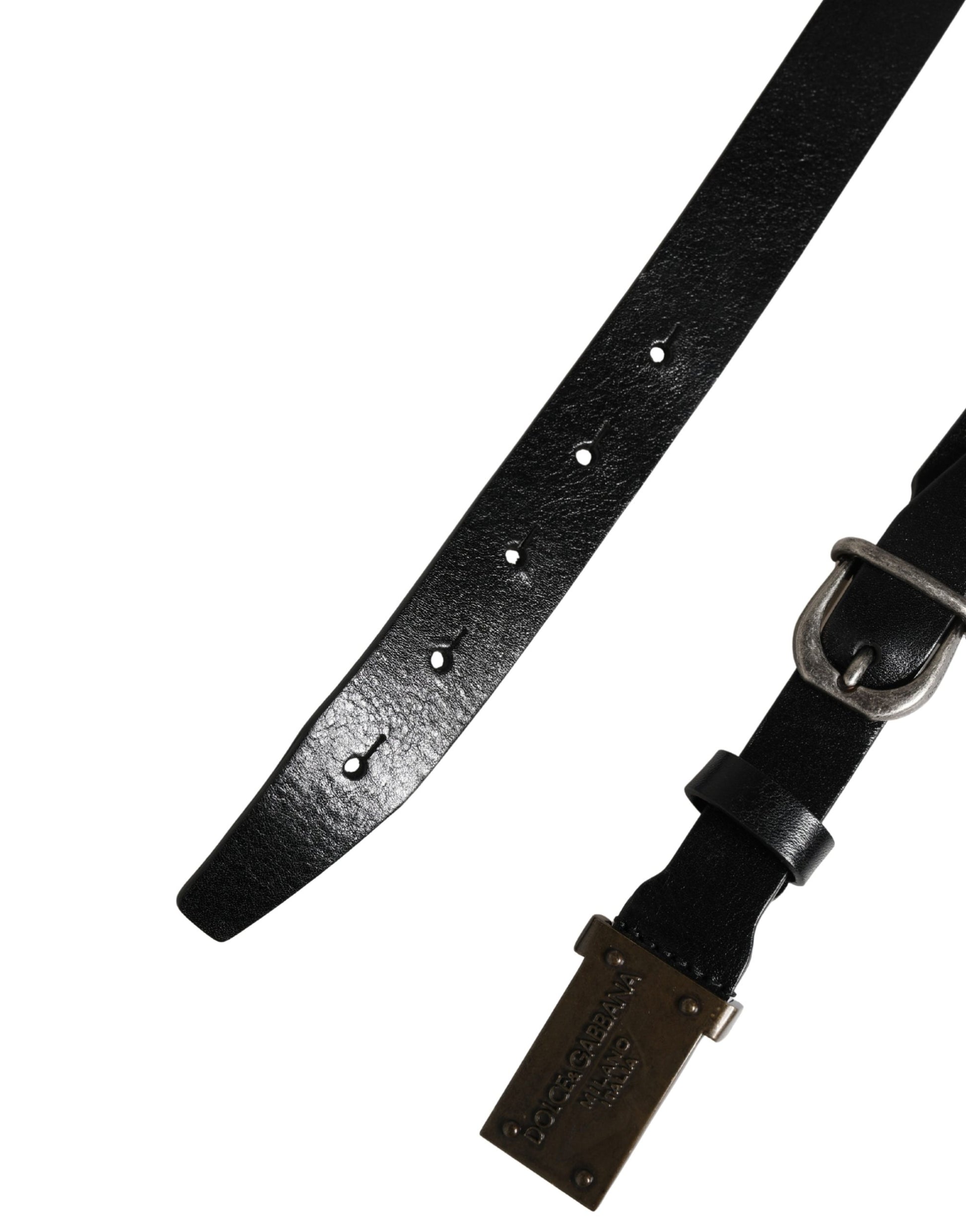 Dolce & Gabbana Men's Black Classic Leather Logo Buckle Belt